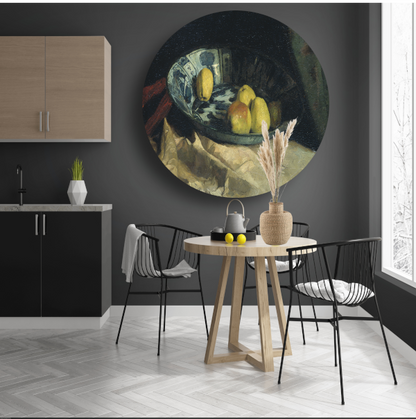 Stilleven met appels op een Delfts blauwe schaal - Willem de Zwart aluminium muurcirkel