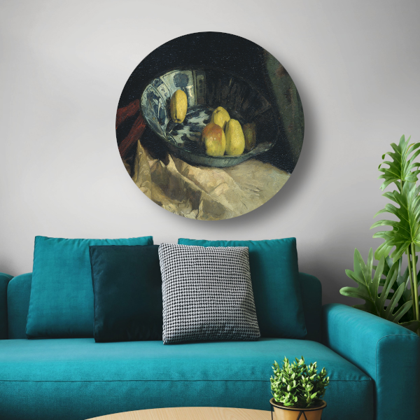 Stilleven met appels op een Delfts blauwe schaal - Willem de Zwart aluminium muurcirkel