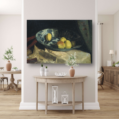 Stilleven met appels op een Delfts blauwe schaal - Willem de Zwart canvas met baklijst