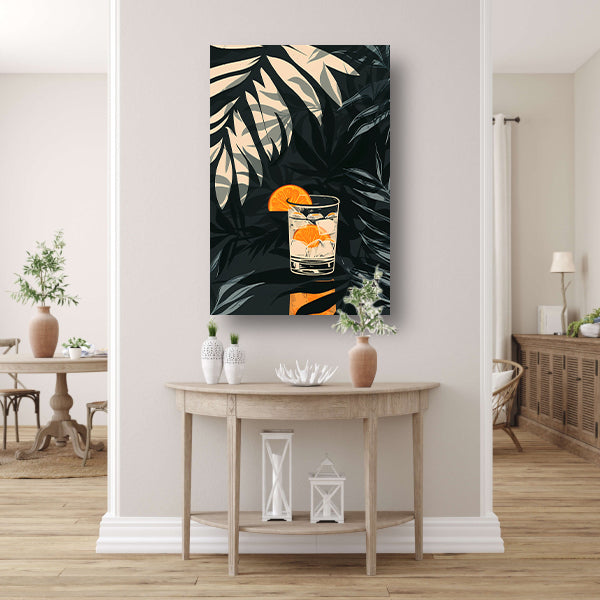 Citruscocktail in Glas met IJs en Planten poster