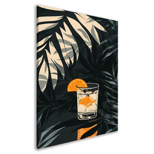 Citruscocktail in Glas met IJs en Planten canvas