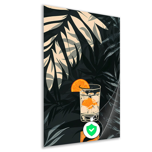 Citruscocktail in Glas met IJs en Planten poster