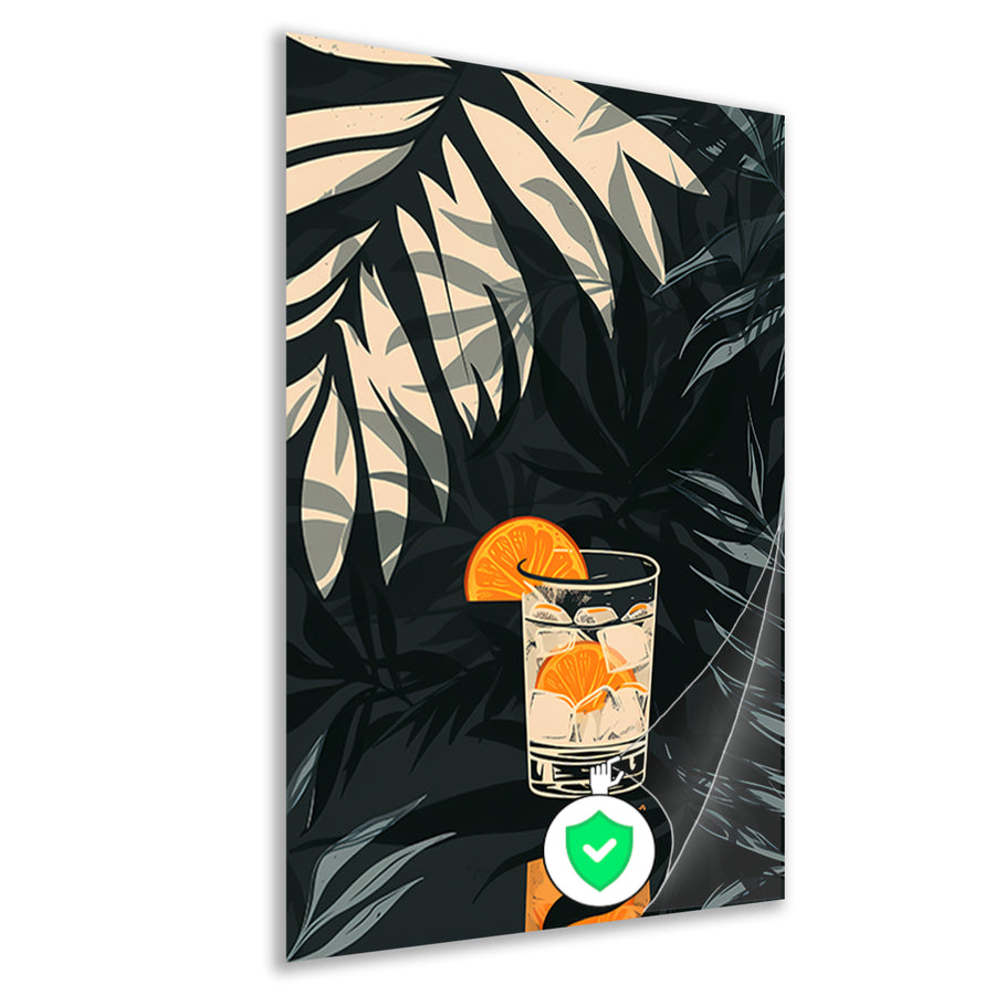 Citruscocktail in Glas met IJs en Planten poster