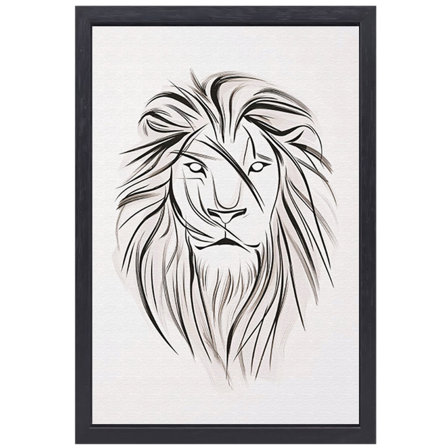 Minimalistische leeuw in zwart-wit lijnen canvas met baklijst