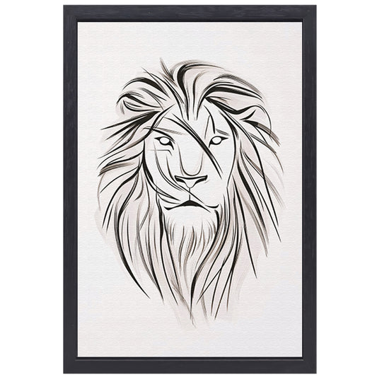 Minimalistische leeuw in zwart-wit lijnen canvas met baklijst