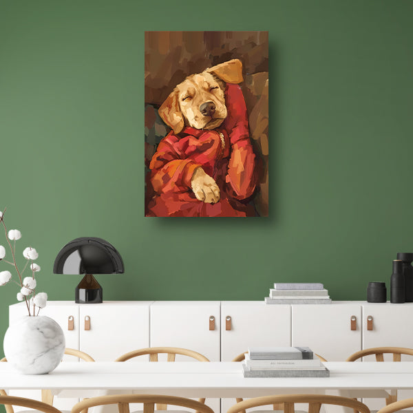 Slapende Labrador in Rode Jas acrylglas