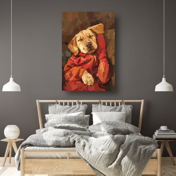 Slapende Labrador in Rode Jas acrylglas
