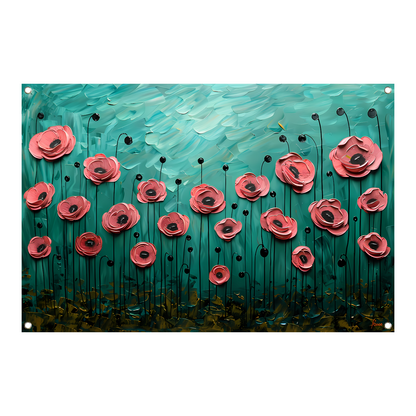 Abstracte kleurrijke bloemen in groen veld tuinposter