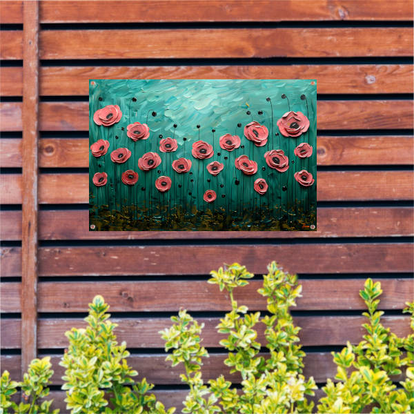 Abstracte kleurrijke bloemen in groen veld tuinposter