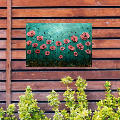 Abstracte kleurrijke bloemen in groen veld tuinposter