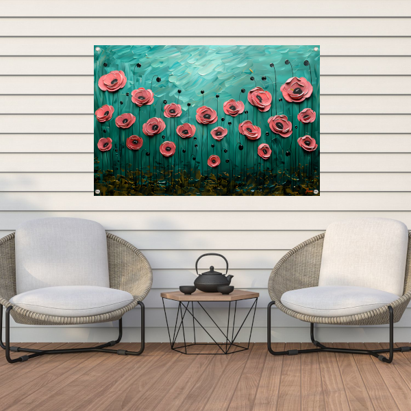 Abstracte kleurrijke bloemen in groen veld tuinposter