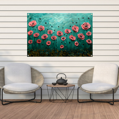 Abstracte kleurrijke bloemen in groen veld tuinposter