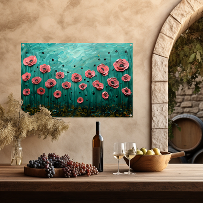 Abstracte kleurrijke bloemen in groen veld tuinposter