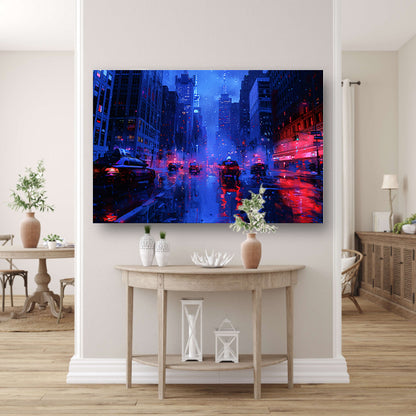 Nachtelijke Stad Straatlicht canvas met baklijst