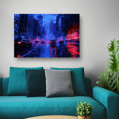 Nachtelijke Stad Straatlicht canvas met baklijst