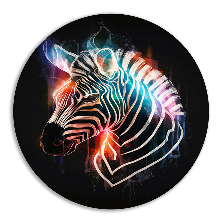 Abstracte Zebra in Kleurrijke Lichtstralen forex muurcirkel
