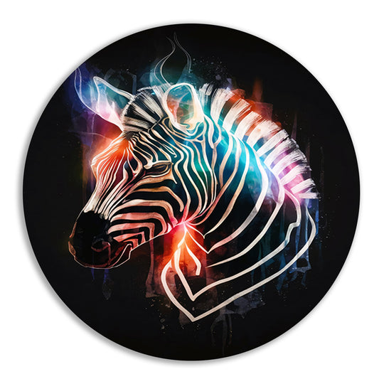 Abstracte Zebra in Kleurrijke Lichtstralen aluminium muurcirkel