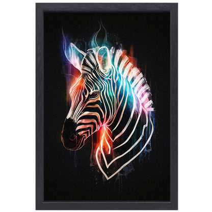 Abstracte Zebra in Kleurrijke Lichtstralen canvas met baklijst