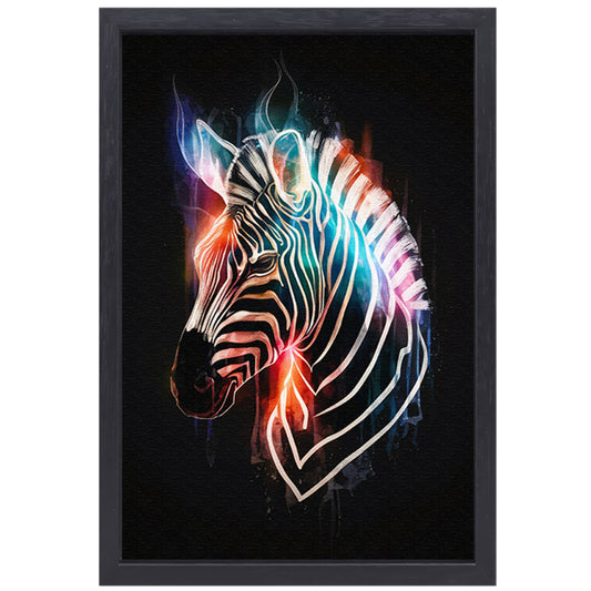 Abstracte Zebra in Kleurrijke Lichtstralen canvas met baklijst
