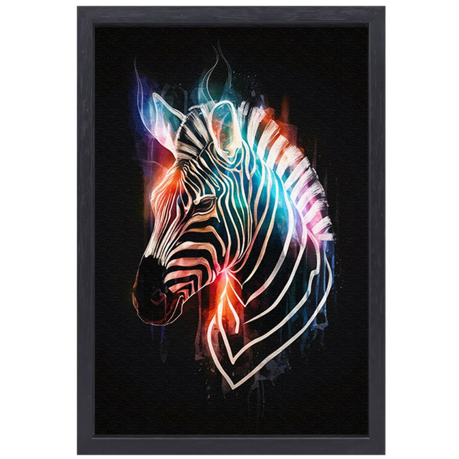 Abstracte Zebra in Kleurrijke Lichtstralen canvas met baklijst
