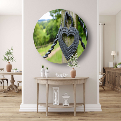 Zwart Houten Hart aluminium muurcirkel