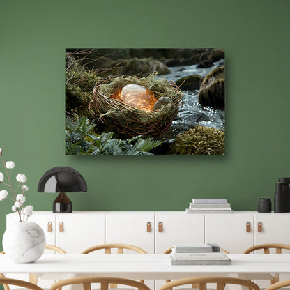 Vogelnest met glasbal in slaapkamer canvas