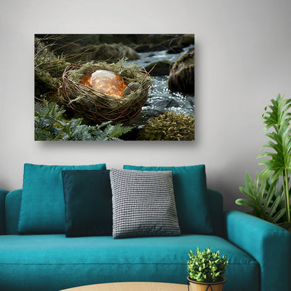 Vogelnest met glasbal in slaapkamer canvas