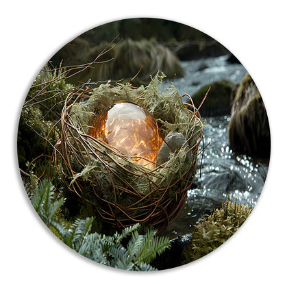 Vogelnest met glasbal in slaapkamer aluminium muurcirkel