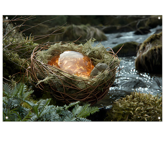 Vogelnest met glasbal in slaapkamer tuinposter