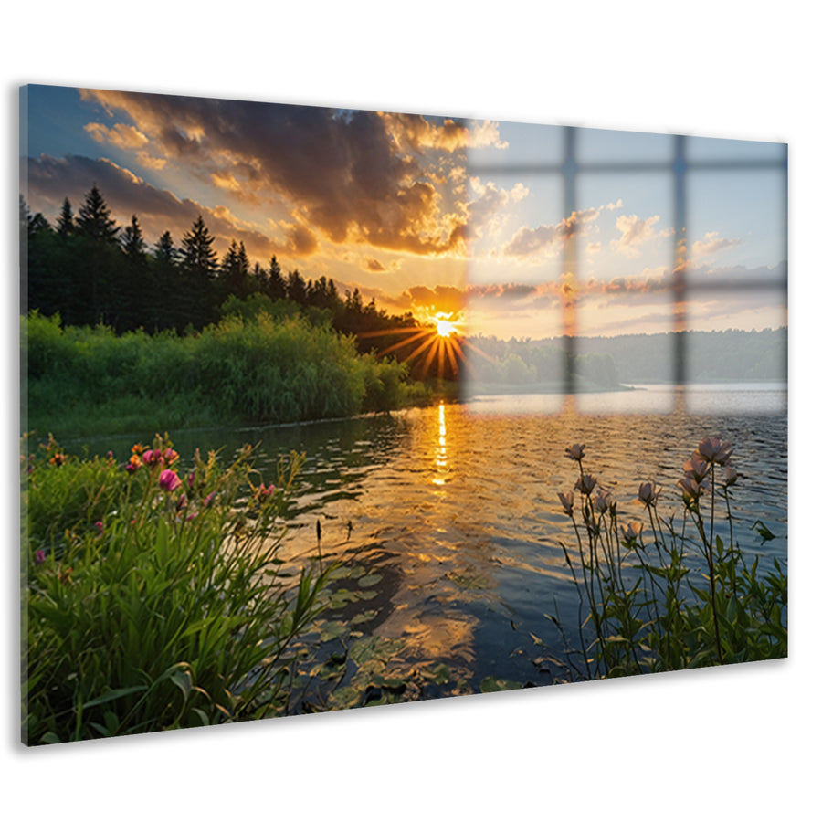 Adembenemende zonsondergang bij rustig meer acrylglas