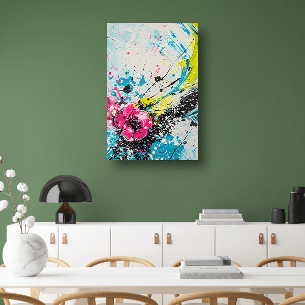 Dynamische abstracte kunst met kleurrijke spatten acrylglas