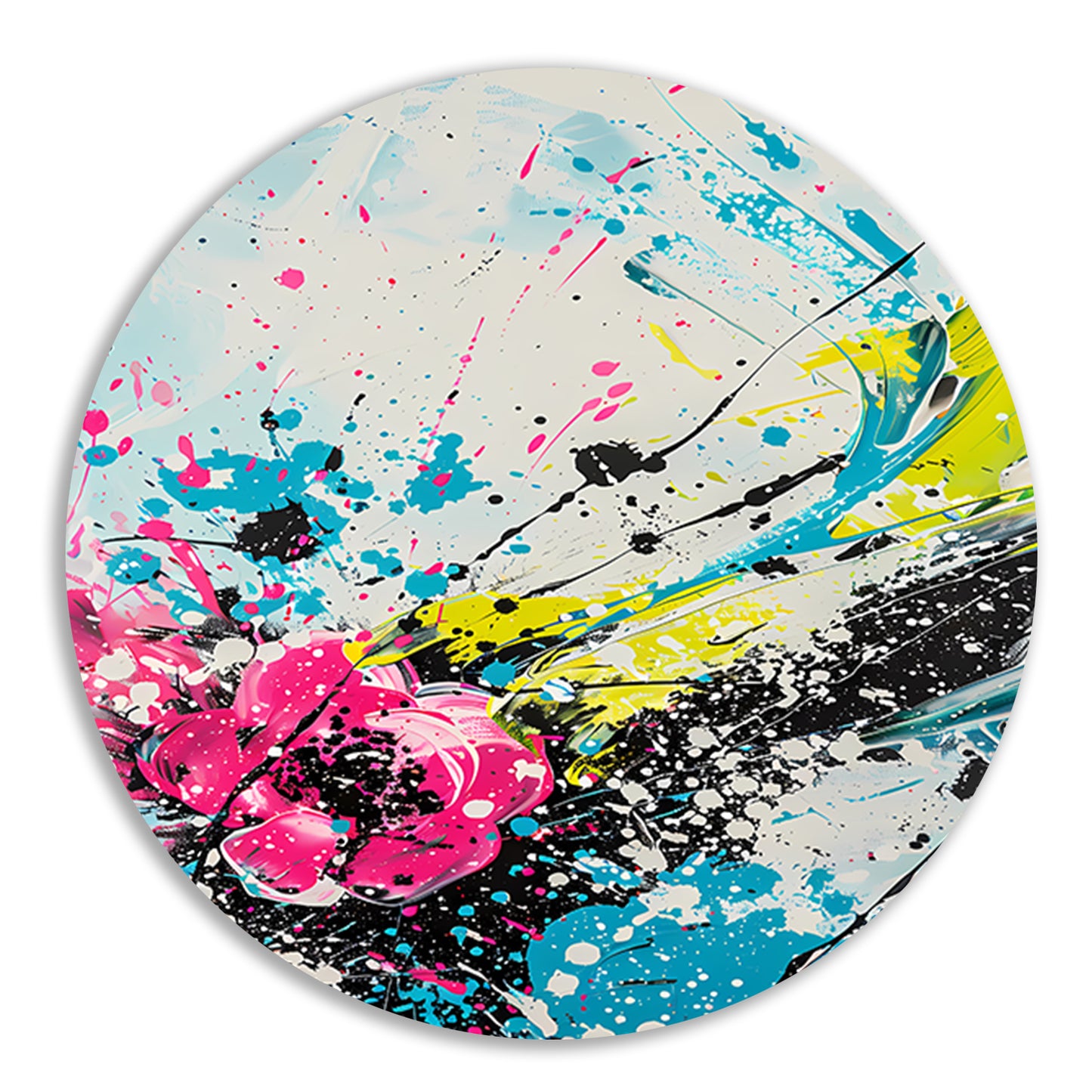 Dynamische abstracte kunst met kleurrijke spatten forex muurcirkel