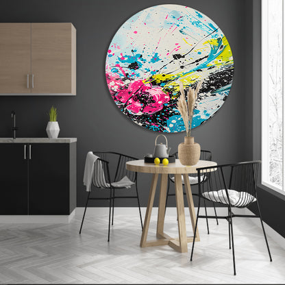 Dynamische abstracte kunst met kleurrijke spatten forex muurcirkel
