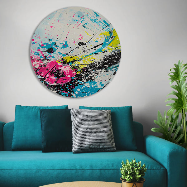 Dynamische abstracte kunst met kleurrijke spatten forex muurcirkel