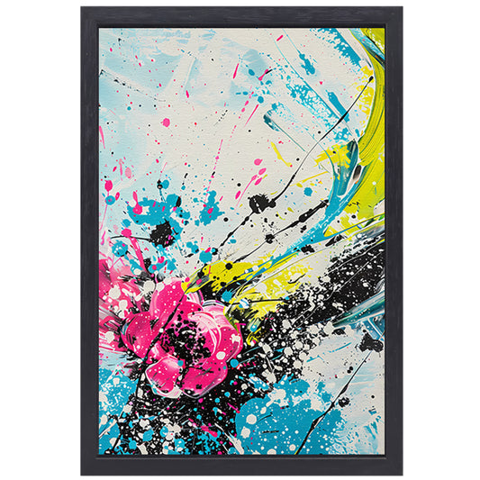 Dynamische abstracte kunst met kleurrijke spatten canvas met baklijst