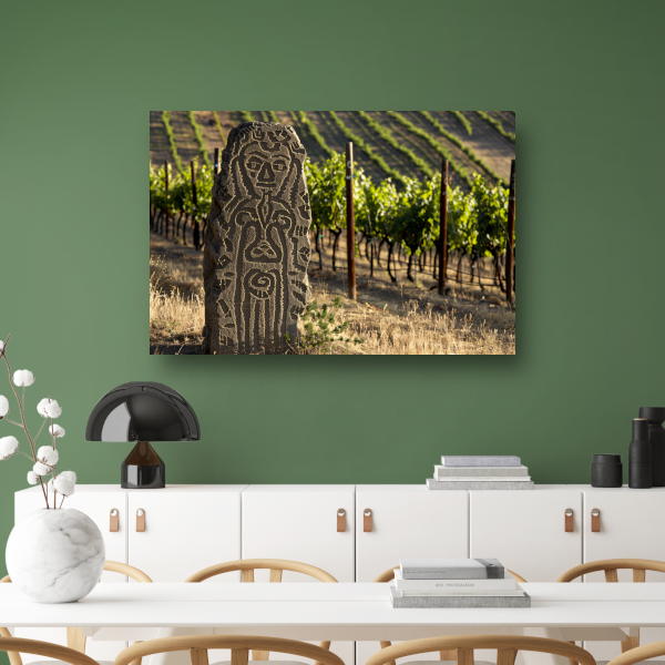 Antieke Sculptuur Omringd door Wijngaard Groen canvas met baklijst
