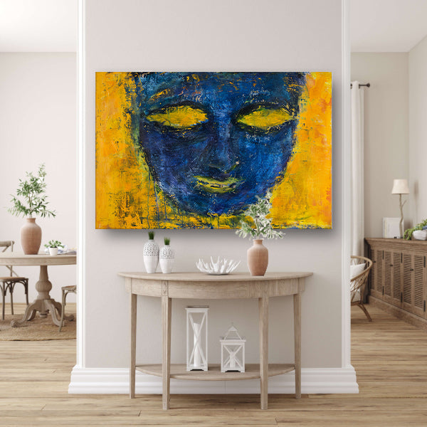 Abstract schilderij van gezicht in kleuren acrylglas