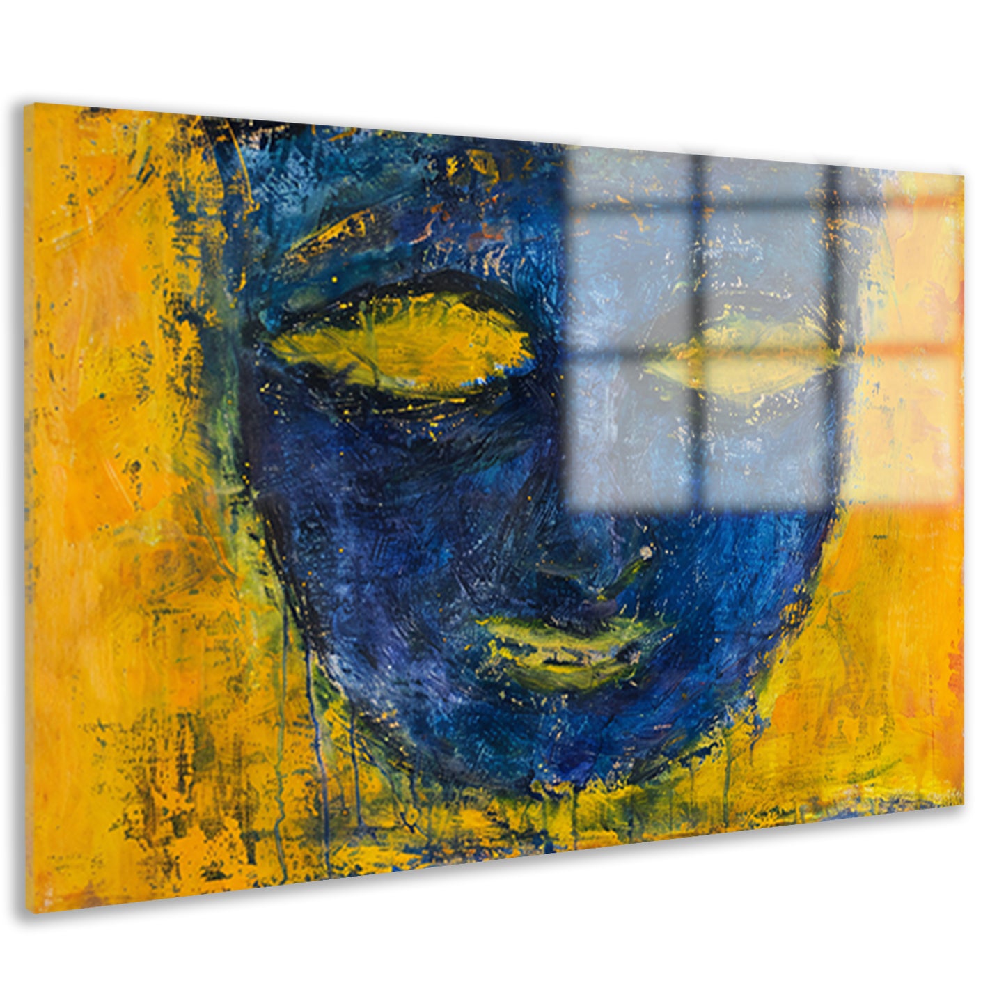 Abstract schilderij van gezicht in kleuren acrylglas