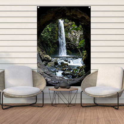 Waterval door Stenen Raam in Natuur tuinposter
