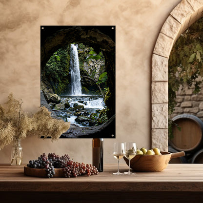 Waterval door Stenen Raam in Natuur tuinposter