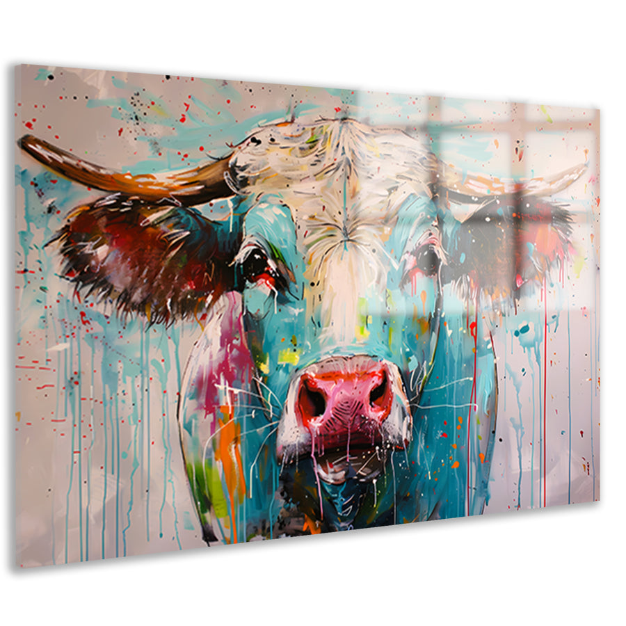 Abstracte kleurrijke koe schilderij op canvas acrylglas