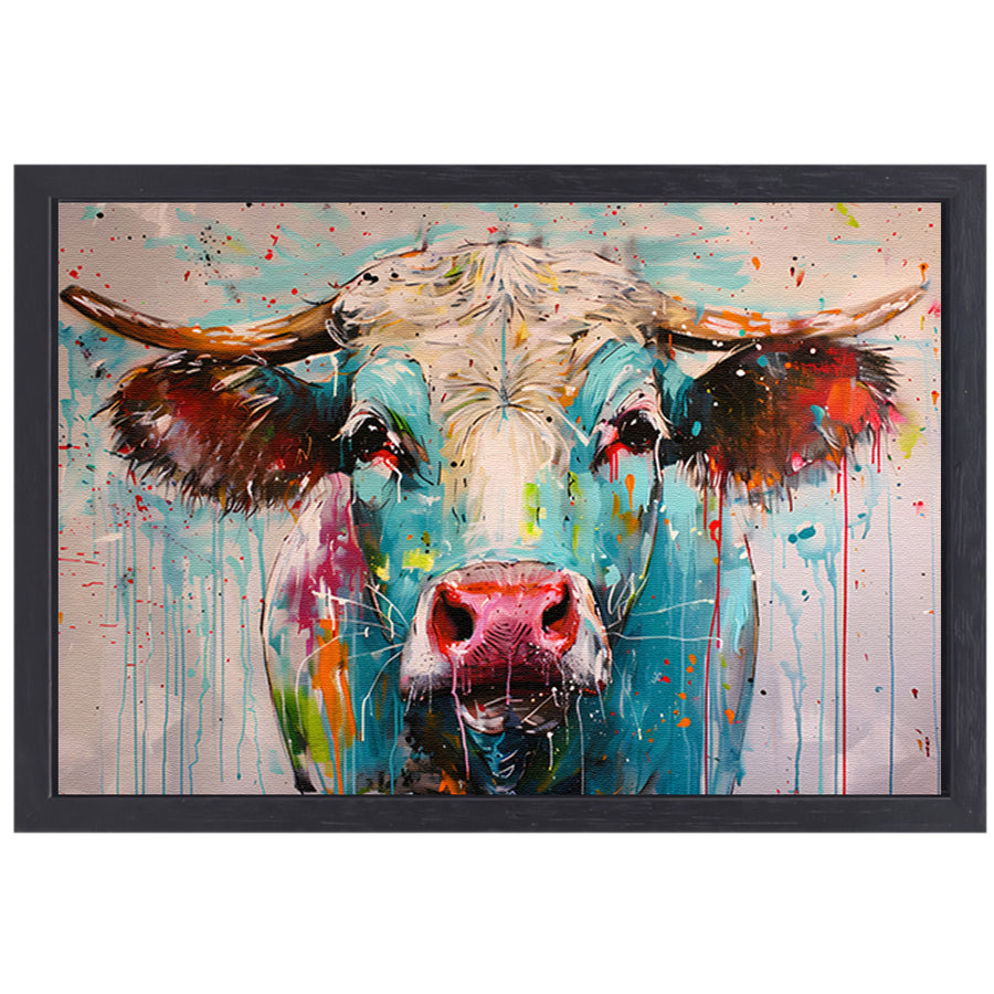 Abstracte kleurrijke koe schilderij op canvas canvas met baklijst