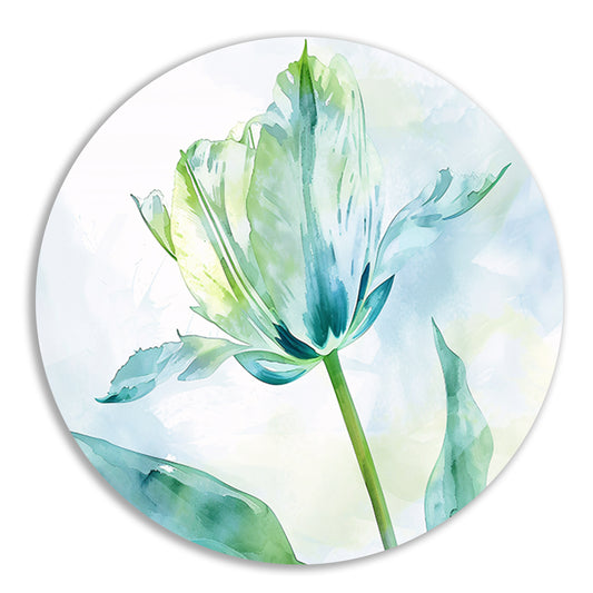 Abstracte aquarel van groene tulp bladeren aluminium muurcirkel