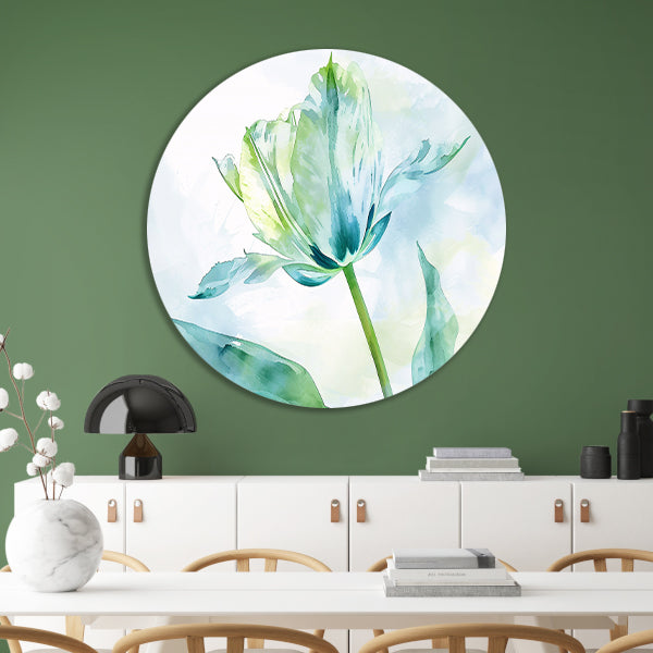 Abstracte aquarel van groene tulp bladeren aluminium muurcirkel