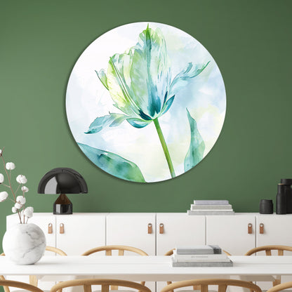 Abstracte aquarel van groene tulp bladeren aluminium muurcirkel