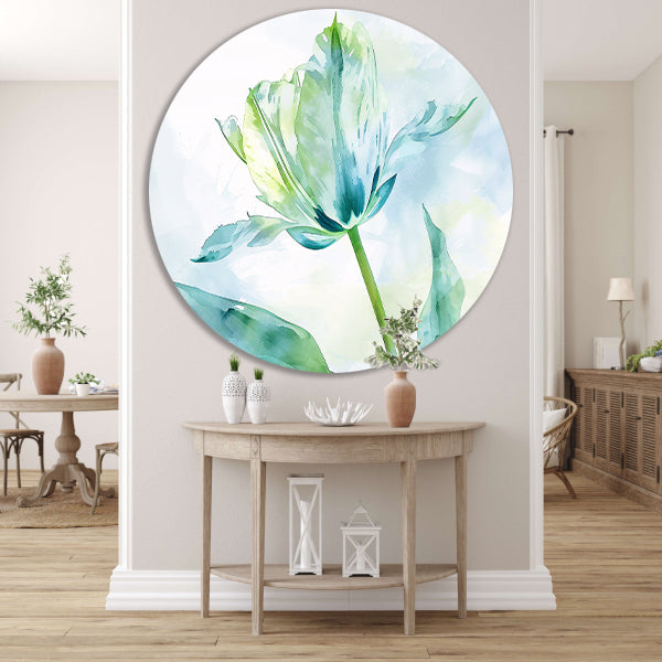 Abstracte aquarel van groene tulp bladeren aluminium muurcirkel