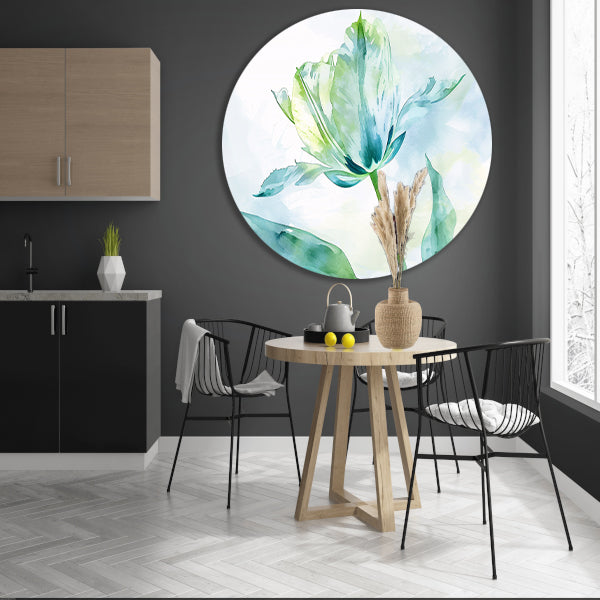 Abstracte aquarel van groene tulp bladeren aluminium muurcirkel