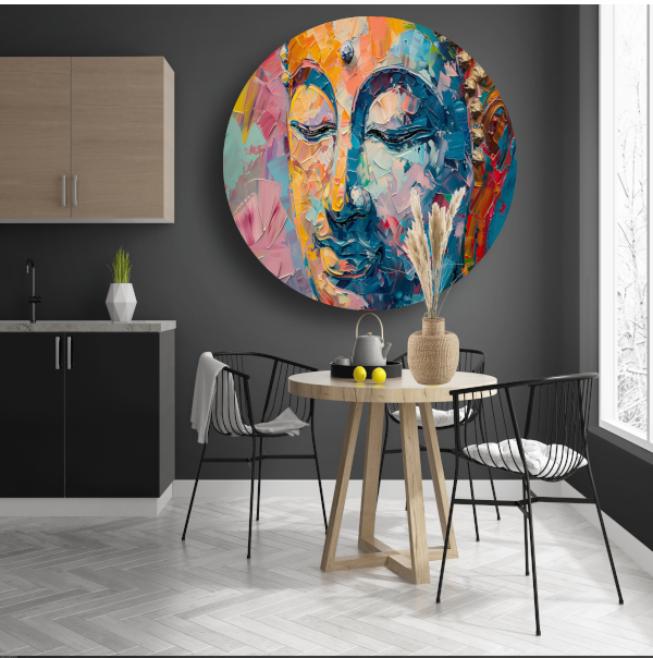 Expressieve abstracte compositie in levendige olieverf forex muurcirkel