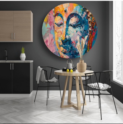 Expressieve abstracte compositie in levendige olieverf forex muurcirkel