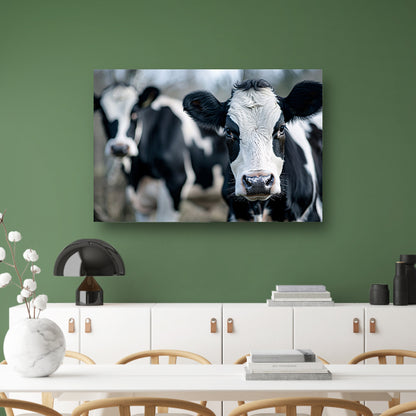 Close-up van nieuwsgierige zwart-witte koeien   canvas